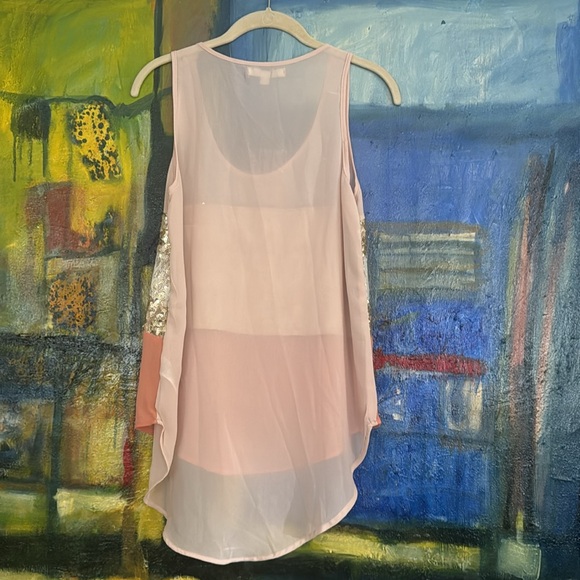 YA LOS ANGELES Peach Silk with Gold Sequins Tank Medium - Picture 3 of 7